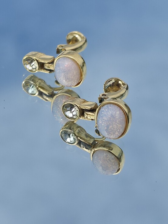 Givenchy Jewelry - RARE 1980s Givenchy Faux Opal and Crystal Clip on Earrings